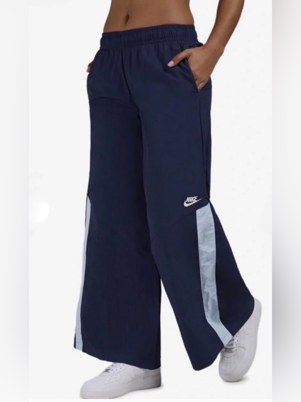 Nike Navy Track Pants with Light Blue Side Stripes size Large